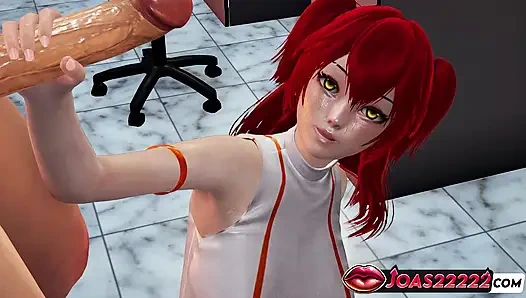 Nena Trinity: 3 boyutlu animasyonda büyük memeli laboratuvar asistanı - büyük yarak servisi için ayakta elle muamele, duvar deliği