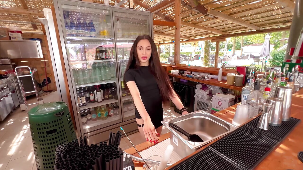 Naughty Bartender Isabella Fucks with Black Customer