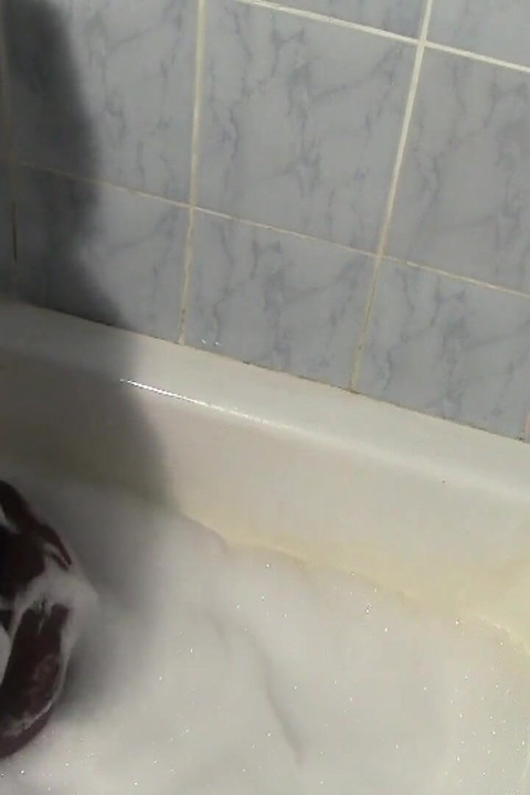 Sexy Louise, totally encased in pantyhose getting a bath