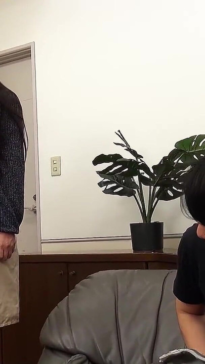 Iconic moment from "Asian Mature caught Young Guy Jerk with her Panty and help him with Blowjob"