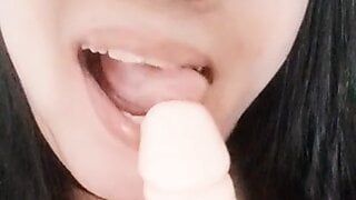 Dildo lover's hungry horny mouth, pretty lonely Asian girl (chillax)