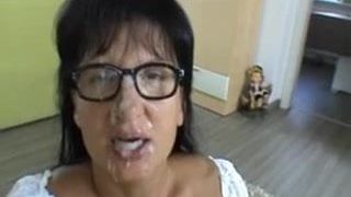 Busty german MILF with glasses doggystyle and facial