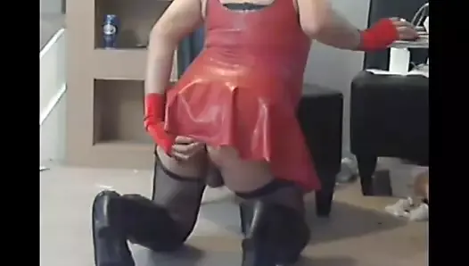 Maninboots Red Latex Dress & Anal Fun