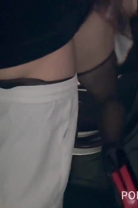 Lustful Long-legged Goddess in Glossy Stockings and High Heels-flashing, Car Wash Setting, Blowjob, and Creampie.