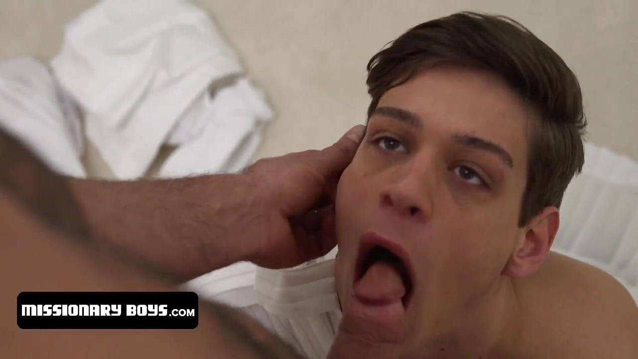 Lean missionary boy tight hole drips with his missionary partners sticky cum