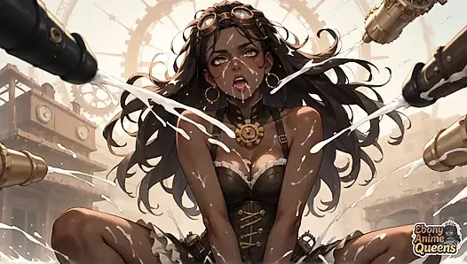 Ratu ebony menggoda dengan oral gurun, seks steampunk.