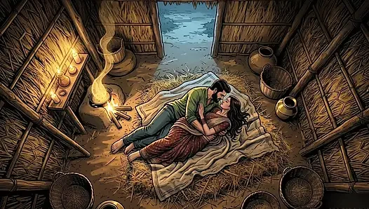 Raju and Seema started making a hut in the jungle and started having sex.