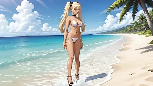 On the Beach with hot Nami - She play with her pussy