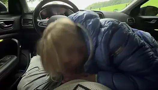 Outdoor Car Blowjob Cumshot Deep Throat Squirt Couple Blonde MILF Squirt