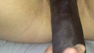 Wife playing with a 14 inch dildo after her huge orgasm.