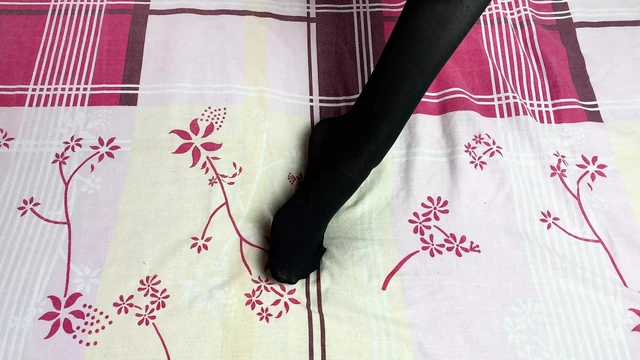 Tender foot fetish solo in black stockings from sexy mistress