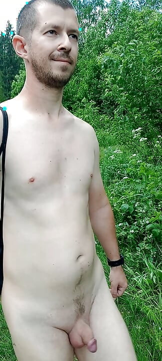 Russian nudist guy walks completely naked in public