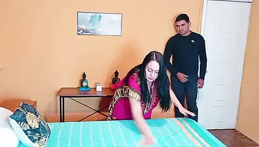 Indian stepmom fucking her big-cocked stepson doggy-style while cleaning the house.