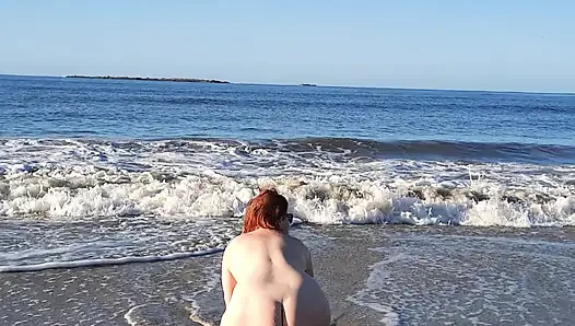 Real nudist Playing Naked in the Ocean Waves