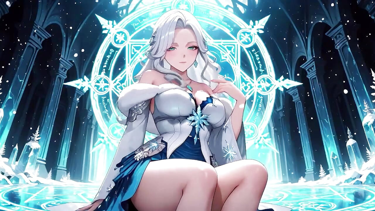 Silver-Haired Ice Mage in a Crystal Hall! Casting magic while looking effortlessly cold, yet her lips are trembling.