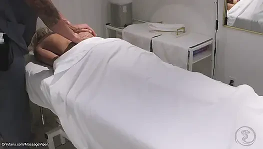 Real Massage Therapist Gets Sucked and Fucked by Fit Blonde Client