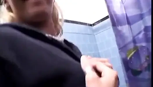 Buff Stud Gets His Cock Sucked by Sexy Blonde Coed
