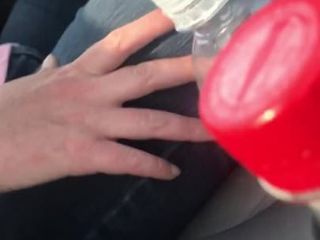 Chubby wife's tits & belly jiggle while driving