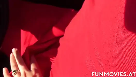 MILF plays with cock in the car