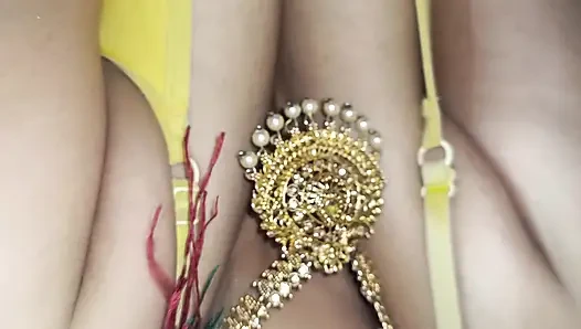 Yellow saree hot breast nipple licking