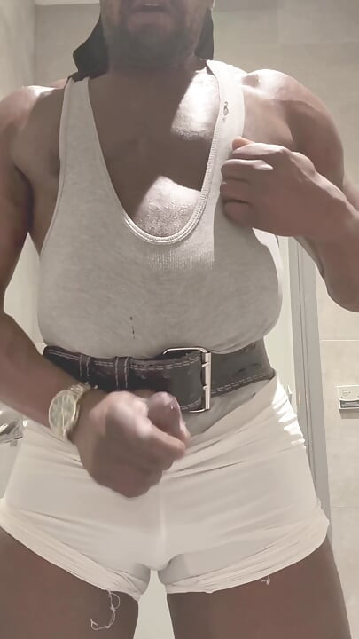 Black Muscle Stepdad Revealing Singlet Bate Cum Post Gym Shower