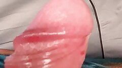Close up cock head rising and pumping like in your mouth with final eruption of explosive cumshots in slow motion