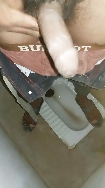 The boy went to the bathroom and masturbation