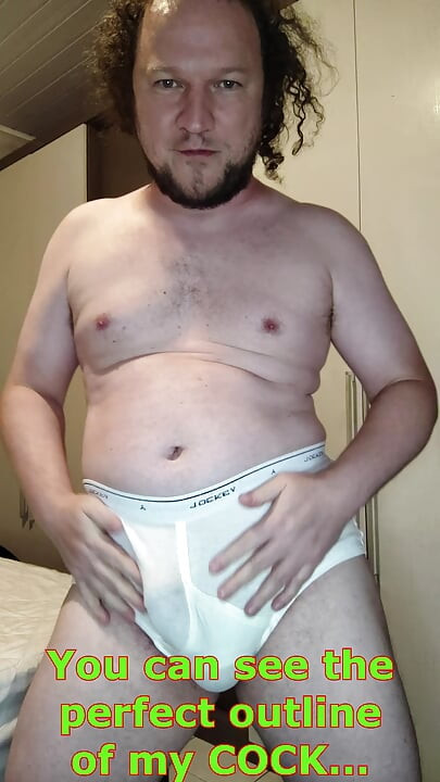 Verbal tease and cum in white Jockey Y-front full rise briefs