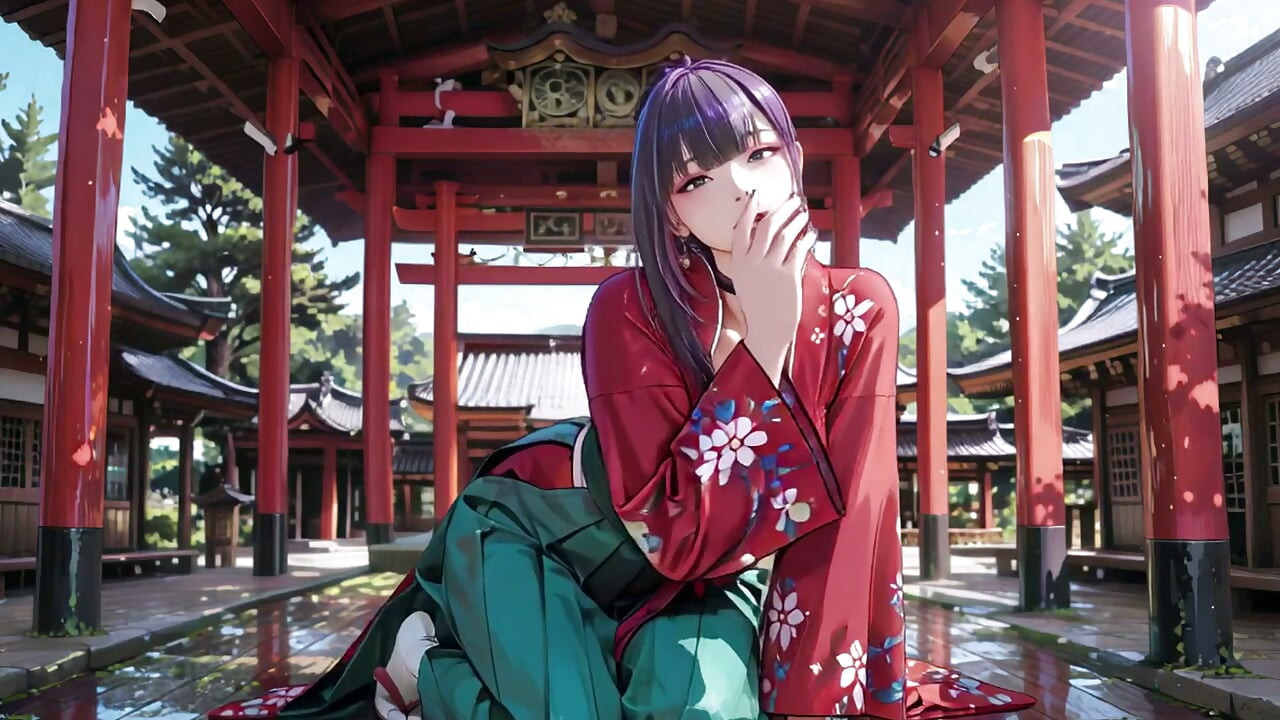 Purple Hair Kimono Girl's Private Morning! Red & Green clash is insane.