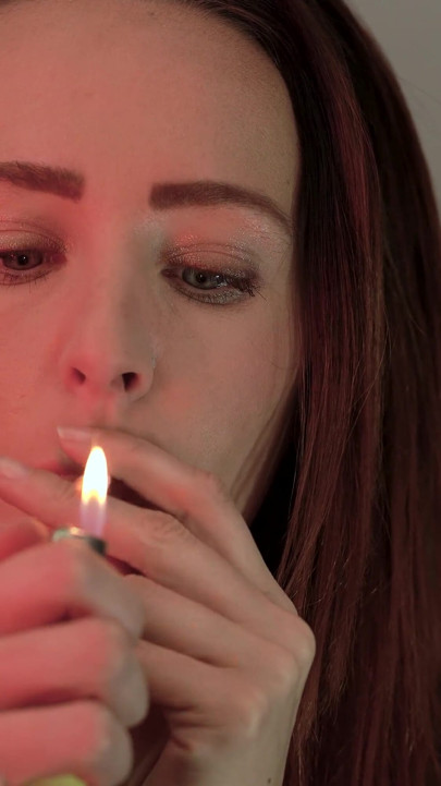 Petite Brunette Close up Smoking Tease