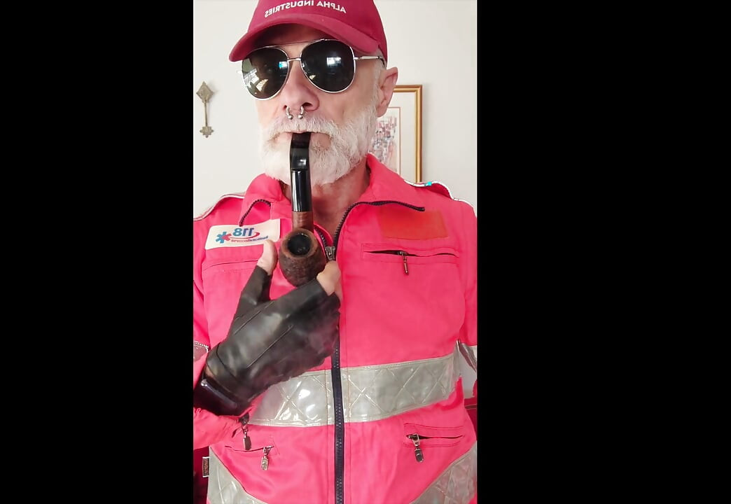Stepdad Smoking His Pipe in Hi Viz Gear