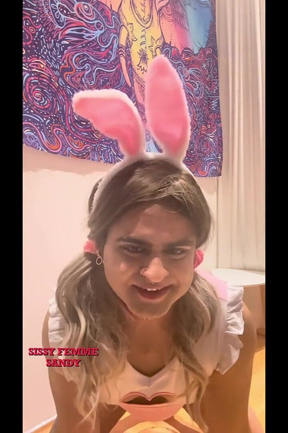 Chastity Sissy: Peeing in Bowl & Swallowing (bunny Outfit)