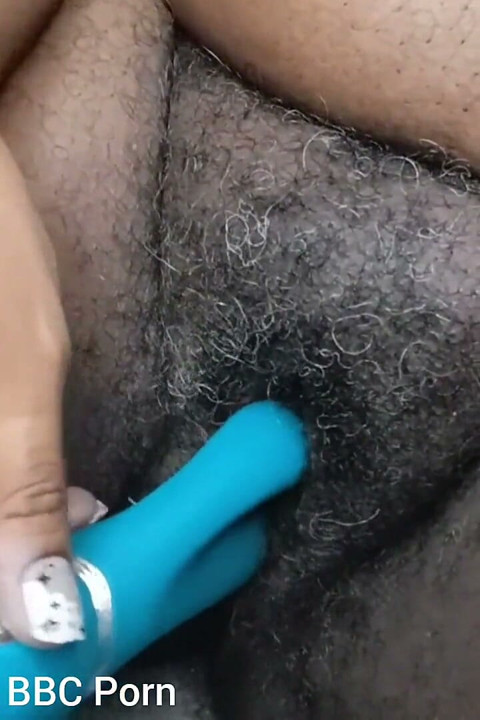 Fucking My Black Hairy Pussy with Rabbit Vibrator
