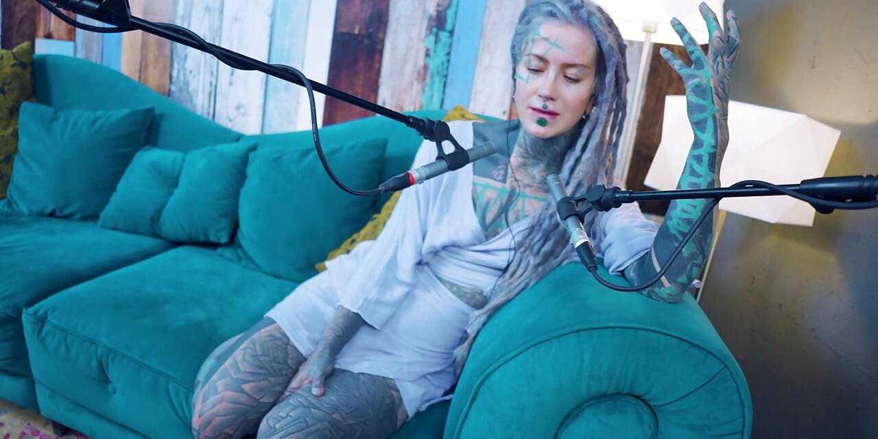 I talk about L - LOVE - ASMR podcast SFW talking goth skinny girl dreadlocks tattoo model inked girl