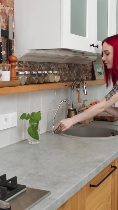 Rubbing Pussy While Making Coffee