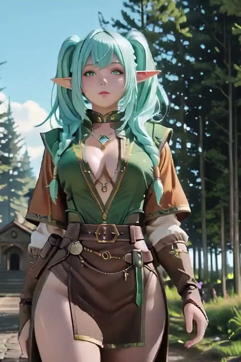Forest Fantasy! Blue Elf Kneeling, Green Elf Teasing, Sun-dappled Magic & Wand Play, Who Gives in First?