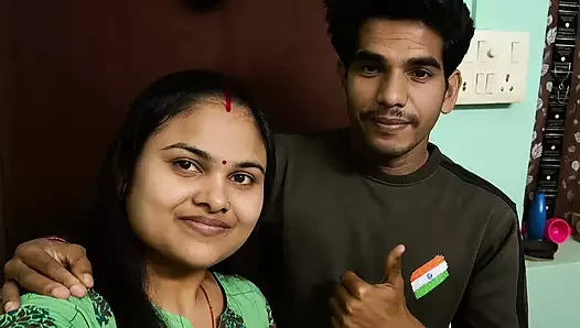 Indian Desi  Happy Independence Day New Merried Beautiful Couple indoor ...