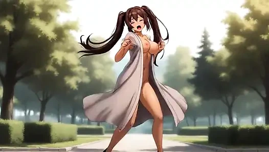 In the park with hot Nami. She is playing with her pussy