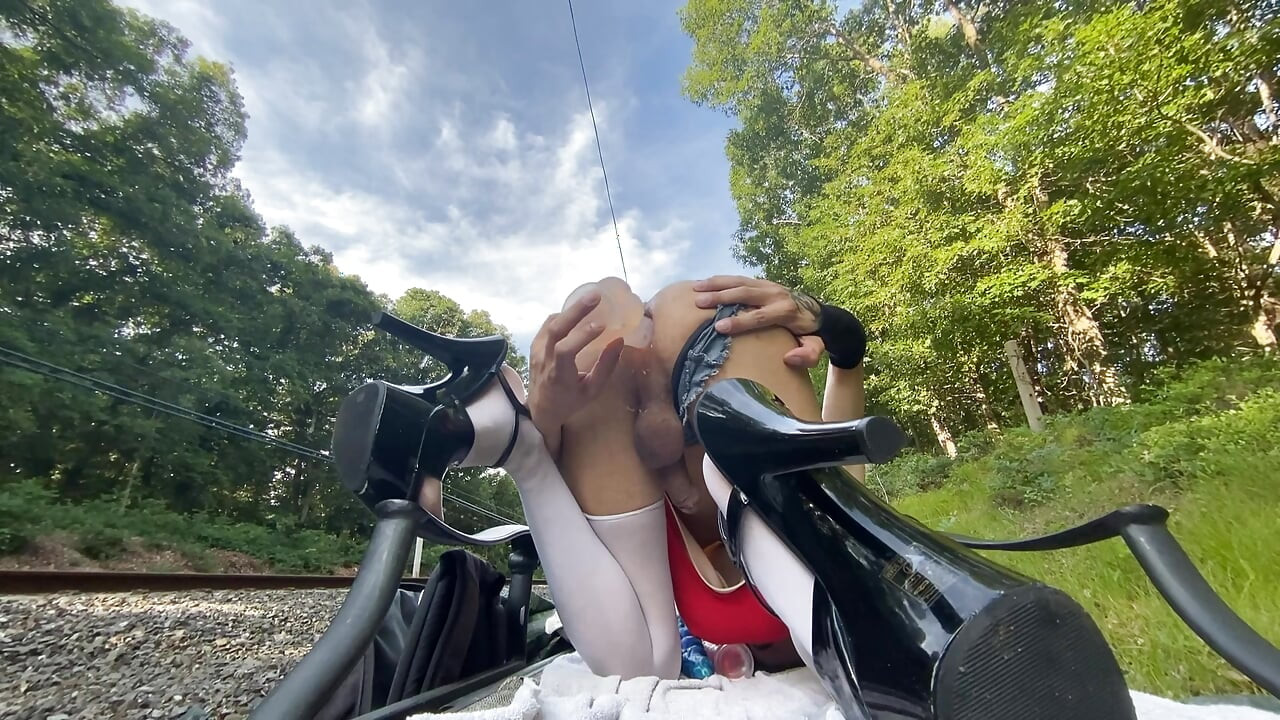 Outdoor sissy bimbo slut rough buttfuck