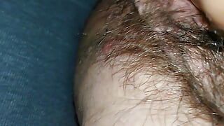 Extremely hairy pussy  filmed jerking off