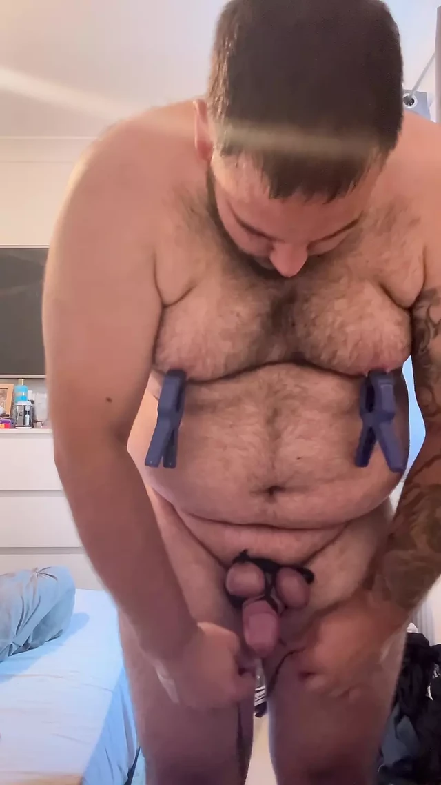 Cock and ball bondage under clothes