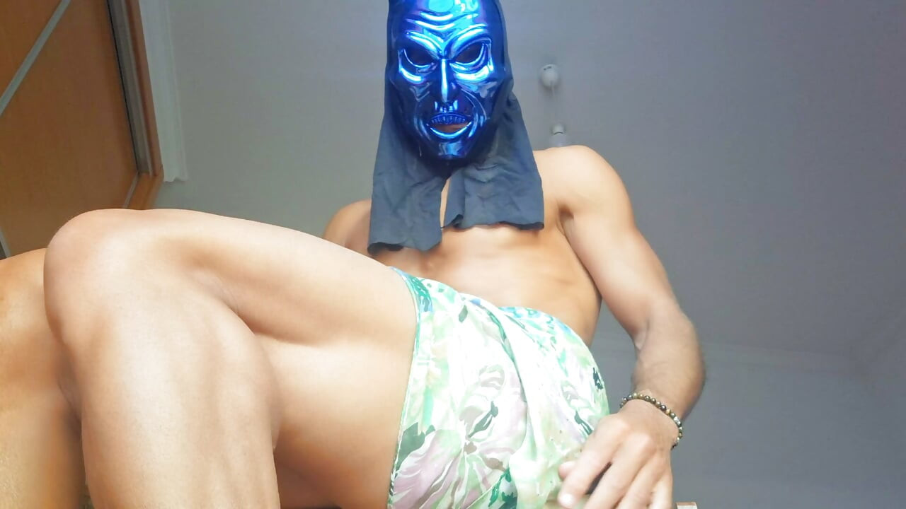 Blue Monster Mask Halloween Solo - Hard Cock Pounds Fleshlight Until Cumshot Inside
