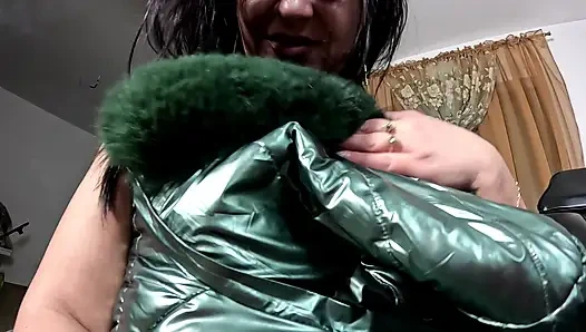 Shiny Downjacket Boobs Tease - Puffy Coat, Deep Cleavage & Naughty Looks