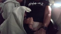 Young stepmom gives handjob in airplane