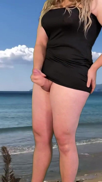 Thrilling moment from "Big dick shemale in tight dress public masturbation"