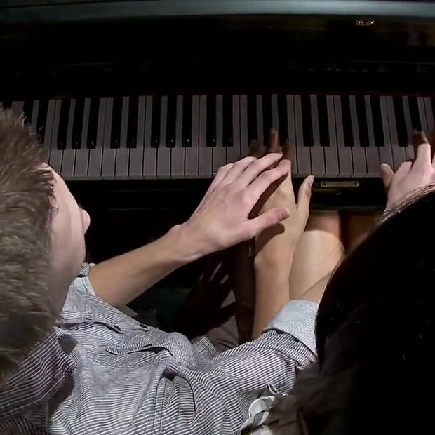 Honey Foxx and the Piano Teacher Her 8 Inch Thick Cock, Plunges Into His Ass, His Throat