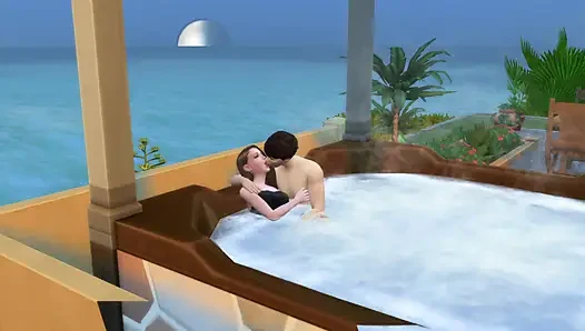 Pasangan berlibur mengambil kesempatan untuk bercinta di hidro. The Sims
