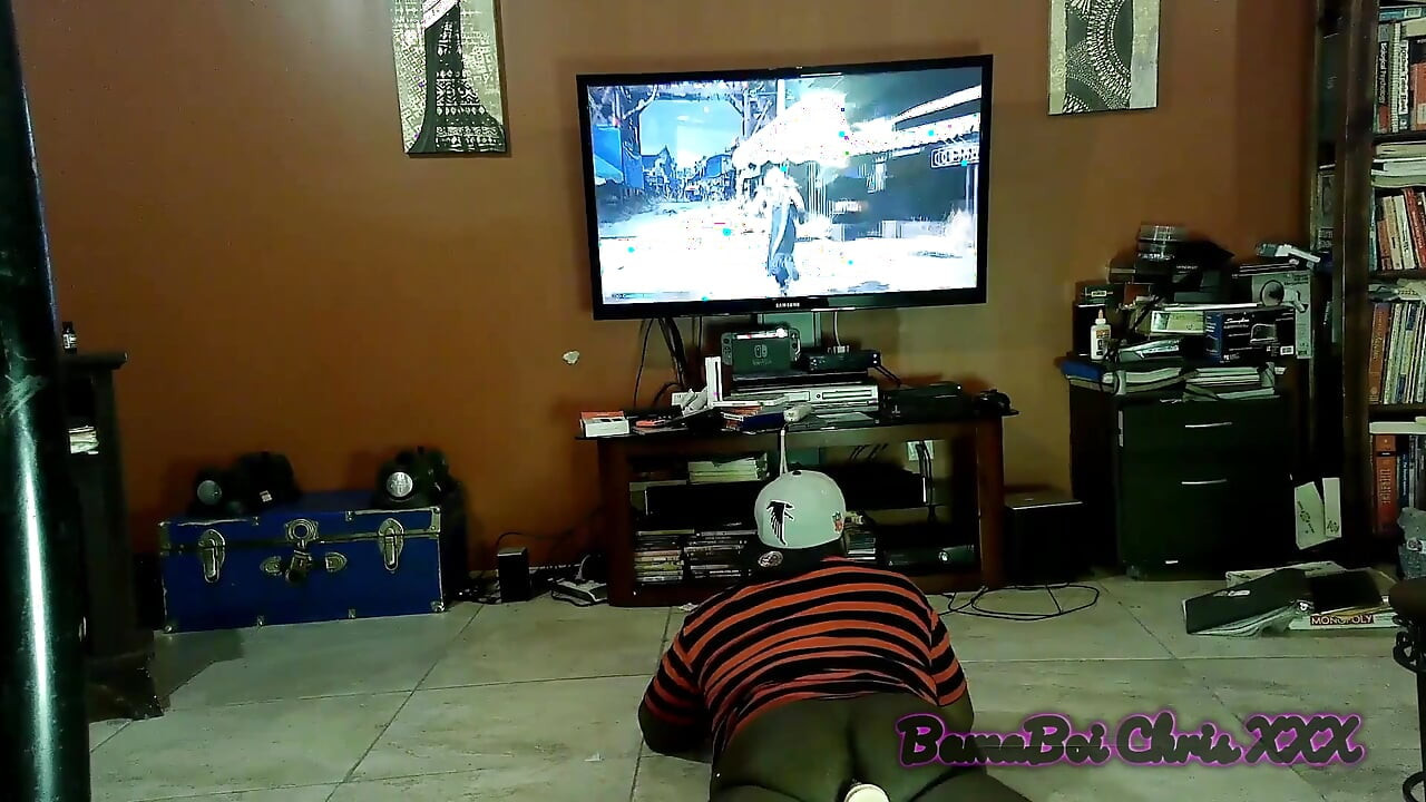 Gaming Jock Playing Final Fantasy Vii Remake and Riding Dildo