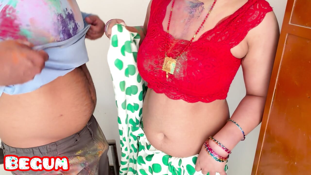 Fucking My Hot Aunt in Holi on Stairs