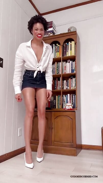 Ebony Femdom Library Leg Worship JOI: Bratty Tall Goddess Makes You Stroke in Secret- 1080p HD Vertical